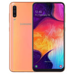 Refurbished Samsung Galaxy A50 SIM free smartphone, front view showing screen and sleek design.