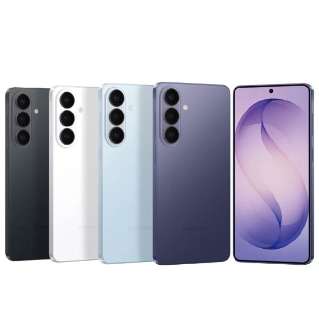 Refurbished Samsung Galaxy S26 Plus 5G smartphone with slim design and large display, showing the front view with screen on.