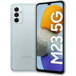 Refurbished Samsung Galaxy M23 5G smartphone with dual cameras and sleek design, displayed on a white background.