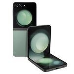 Samsung Galaxy Z Flip5 5G refurbished unlocked foldable smartphone showing its sleek design and display in a natural pose.