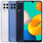 Refurbished Samsung Galaxy M32 5G smartphone with large display and sleek design, shown in image with screen turned on.