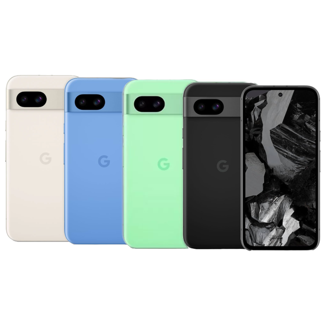 Refurbished Google Pixel 8a 5G smartphone, SIM-free and unlocked, showing the front display with app icons and sleek design.