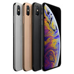 Refurbished Apple iPhone XS Max SIM Free by Handtec, showing the front of the black iPhone with screen on and rounded edges.