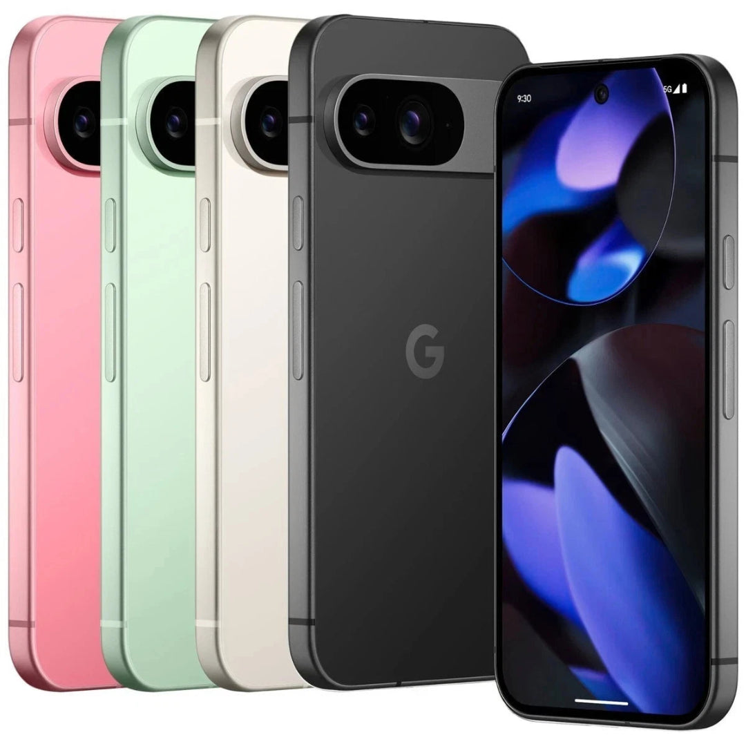 Refurbished Google Pixel 9a 5G smartphone, unlocked and SIM free, showing the device with a modern screen display.
