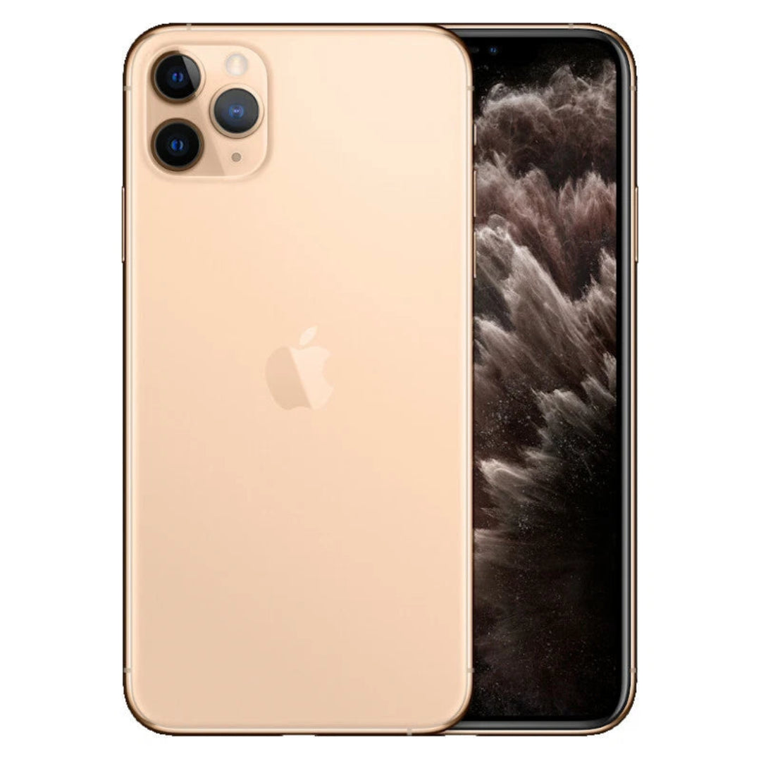 Refurbished Apple iPhone 11 Pro Max SIM free unlocked smartphone in space gray with triple camera system and sleek design.