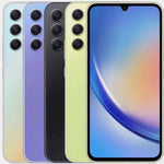 Refurbished Samsung Galaxy A34 5G smartphone with black front and colorful back, displayed on a white background.