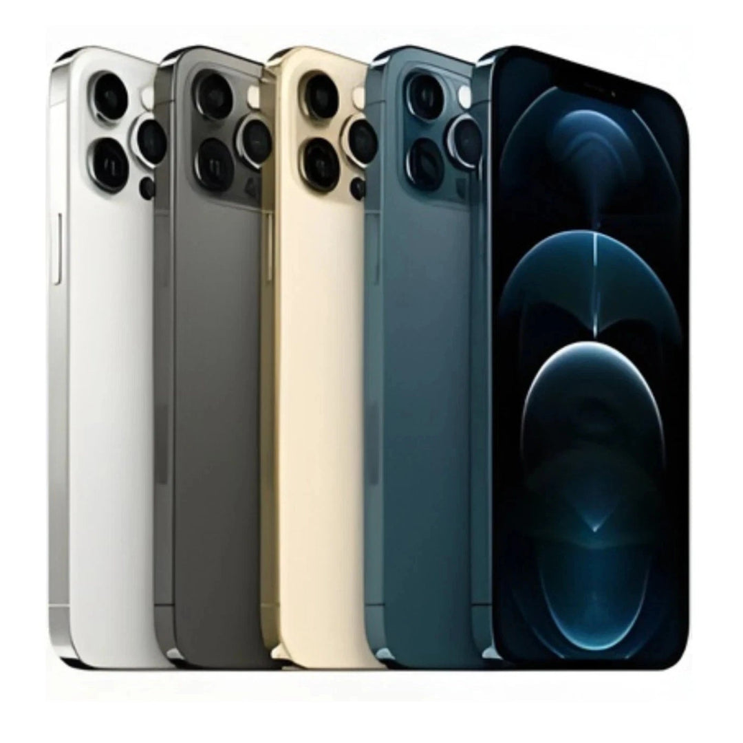 Refurbished Apple iPhone 12 Pro Max SIM-free smartphone with a large display and sleek design, shown in the product image.