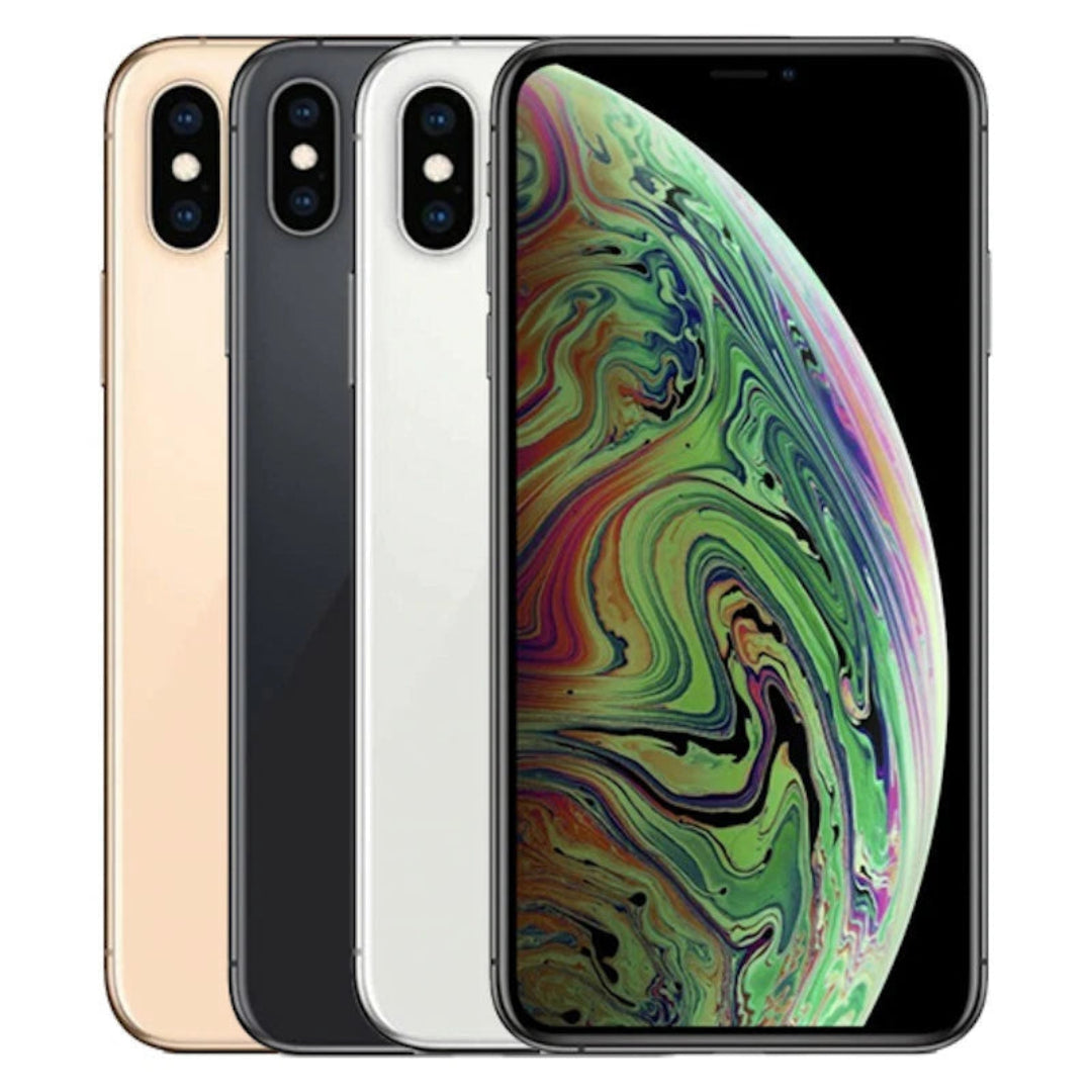 Refurbished Apple iPhone XS Max SIM-free variant by Handtec showing the front screen and sleek design.