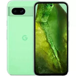 Refurbished Google Pixel 8a 5G smartphone, unlocked and SIM-free, with a sleek black design and a large display screen.