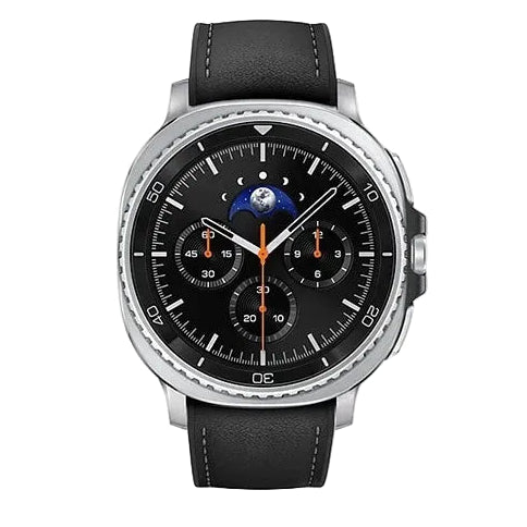 Samsung Galaxy Watch 8 Classic 46mm in black, refurbished pristine condition, showing the watch face and sleek strap design.