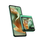 Refurbished Motorola Razr 60 smartphone with Spring Bud color, 256GB storage, unlocked, pristine condition, front and back views.