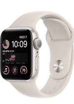 Refurbished Apple Watch SE 2nd Gen GPS 40mm aluminum in Starlight with digital display and sleek design.