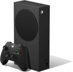Refurbished Microsoft Xbox Series S gaming console with 1TB storage and black controller, shown in black carbon color.
