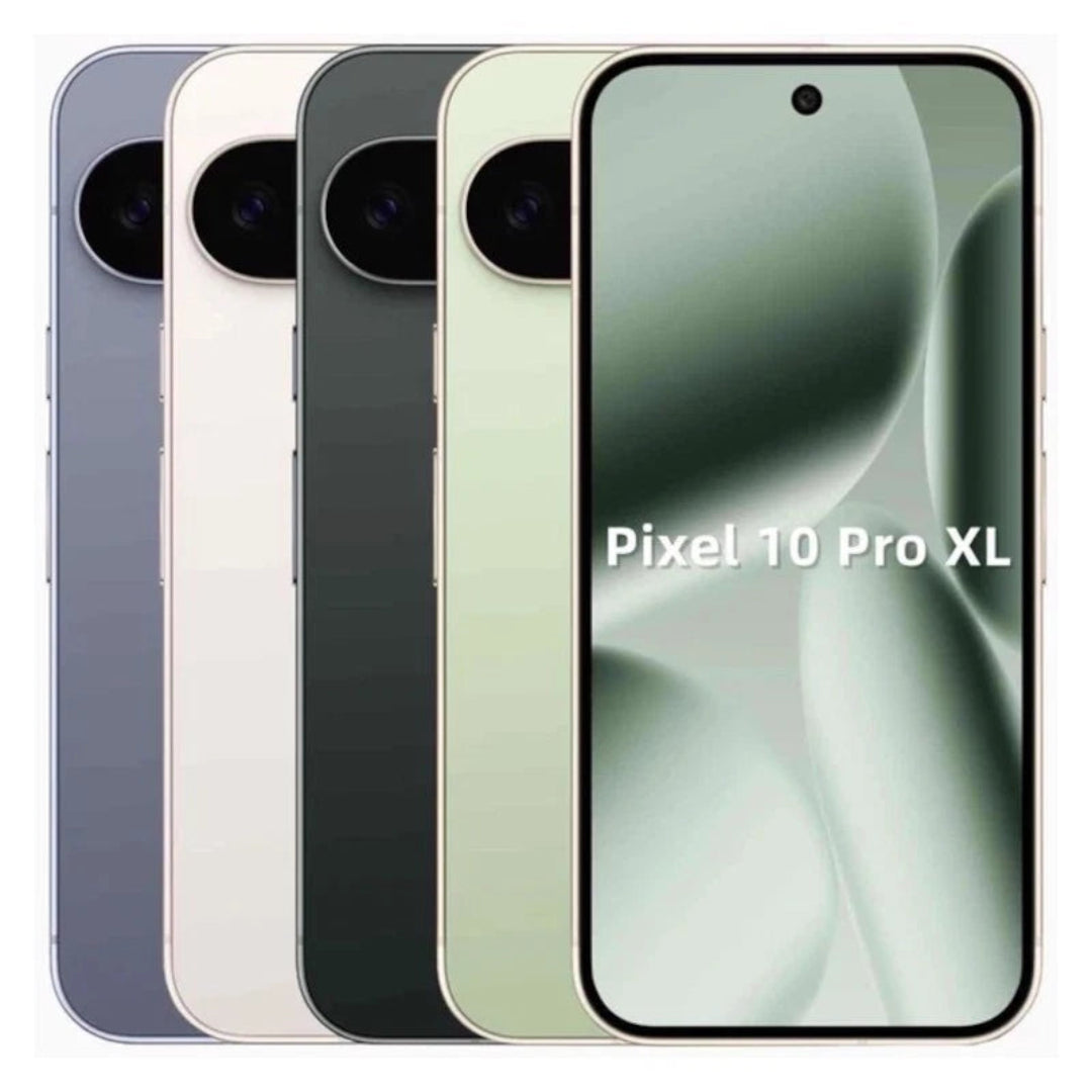 Refurbished Google Pixel 10 Pro XL smartphone with sleek design, large display, and Google branding, SIM free, front view.