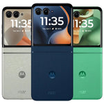 Refurbished Samsung Motorola Razr 60 flip phone with SIM-free design, showing the sleek clamshell exterior and display screen.