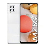 Refurbished Samsung Galaxy A42 5G smartphone with black front and colorful back display, showcasing the device's screen and design.