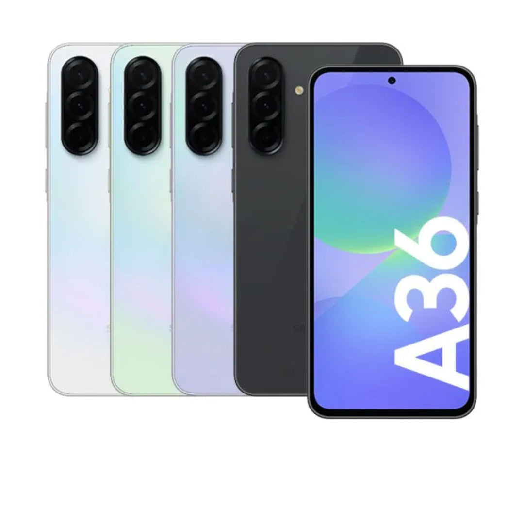 Refurbished Samsung Galaxy A36 SIM free smartphone with a sleek design and display, shown from the front with screen on.