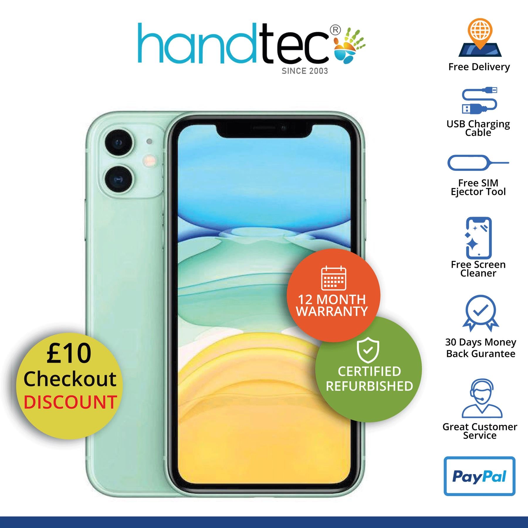 Apple iPhone 11 64GB, Green Unlocked (No Face ID) Refurbished Excellent