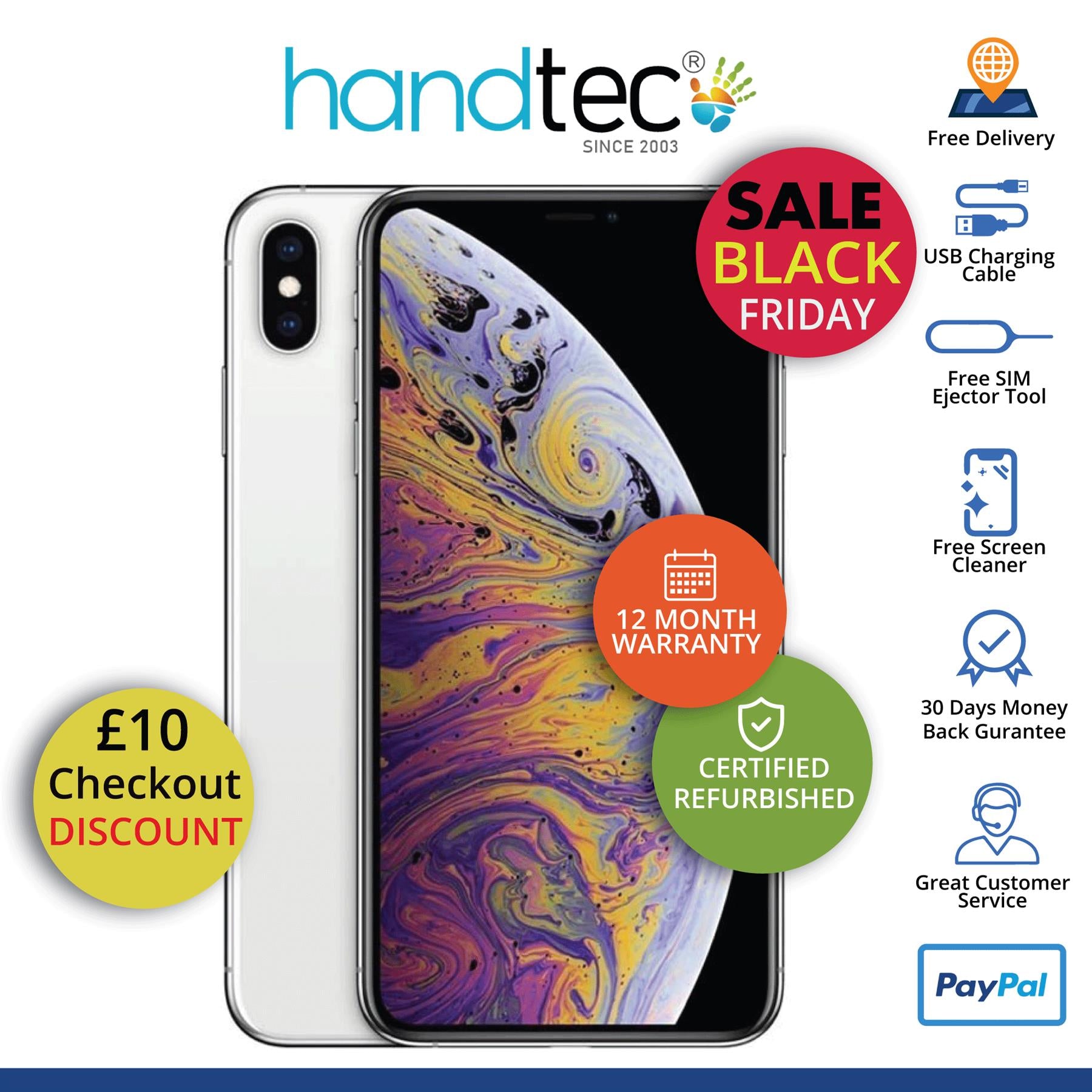 Apple iPhone XS Max 64GB Silver (No Face ID) Unlocked Refurbished Excellent