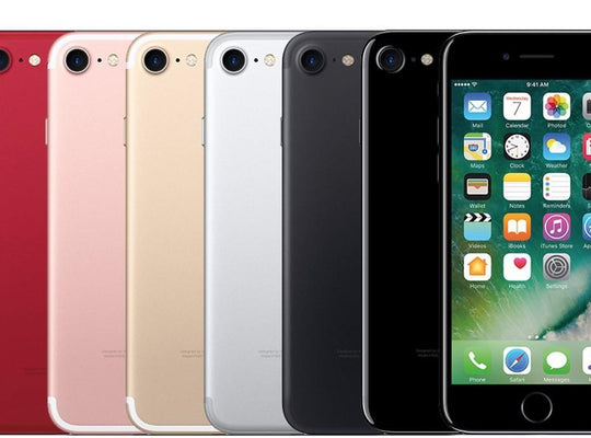 Refurbished Apple iPhone 7 SIM free smartphone with black front and silver back, displayed on a plain background.