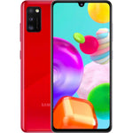 Refurbished Samsung Galaxy A41 SIM free smartphone with black finish, front and back view, showcasing the device's sleek design.