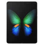 Samsung Galaxy Fold 512GB Space Silver unlocked refurbished phone, open front view showing foldable screen and sleek design.