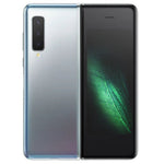 Samsung Galaxy Fold 512GB Space Silver unlocked refurbished phone opened showing the foldable screen and sleek back design.