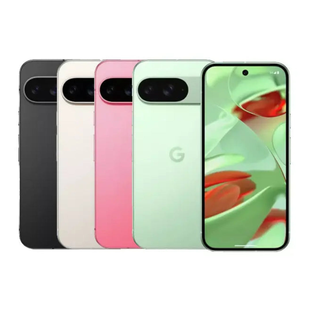 Refurbished Google Pixel 9 5G smartphone, unlocked and SIM free, showing the sleek design and display of the Google flagship device.