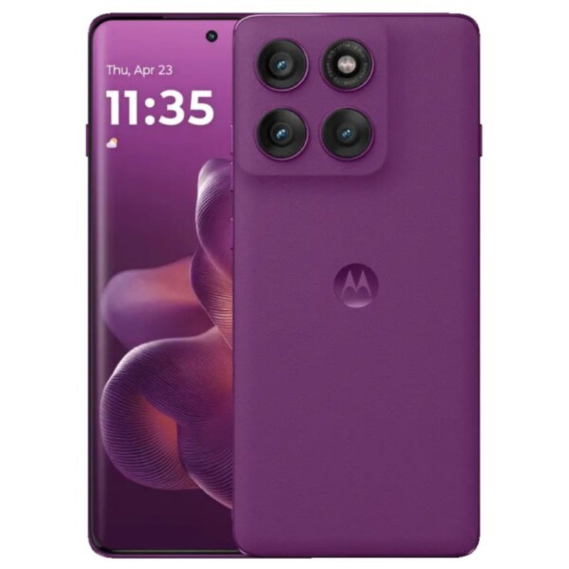 Refurbished Motorola Edge 60 smartphone in Sparkling Grape color with 512GB storage, sleek design, and unlocked functionality.