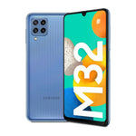 Refurbished Samsung Galaxy M32 5G smartphone with sleek design, front display, and quad-camera setup on the back.
