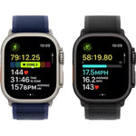 Apple Watch Ultra 2 GPS + Cellular with 49mm titanium case and Alpine Loop strap, showing the watch face and strap details.