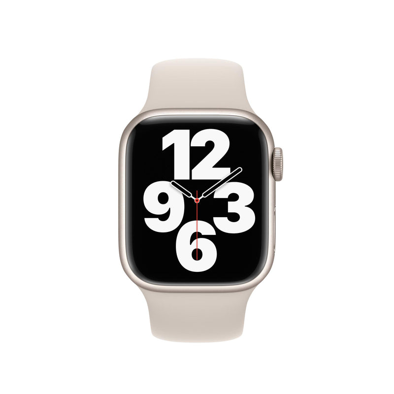 Refurbished Apple Watch Series 7 41mm Silver aluminum with cellular and GPS, showing the watch face and sleek design.