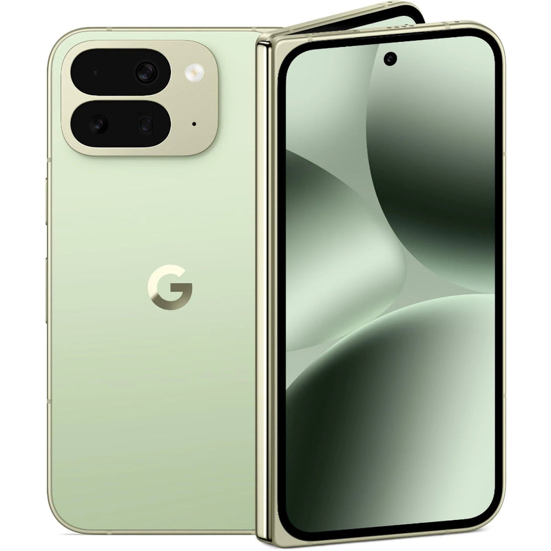 Google Pixel 10 Pro Fold 5G refurbished SIM-free smartphone with open foldable display and sleek design.