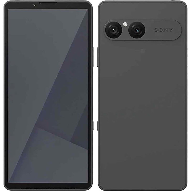 Refurbished Sony Xperia 10 VII smartphone in Charcoal Black with 128GB storage, unlocked, showing front and back views.