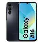 Refurbished Samsung Galaxy A16 SIM free smartphone with black front and colorful back display, showcasing the device's design.