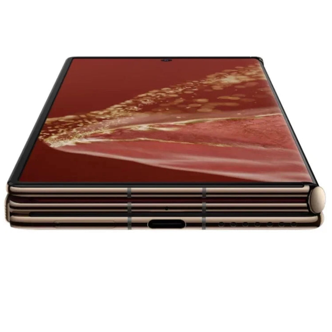 Huawei MATE XT Ultimate tri-fold smartphone with 16GB RAM and 1TB storage in red, unlocked and refurbished, pristine condition.