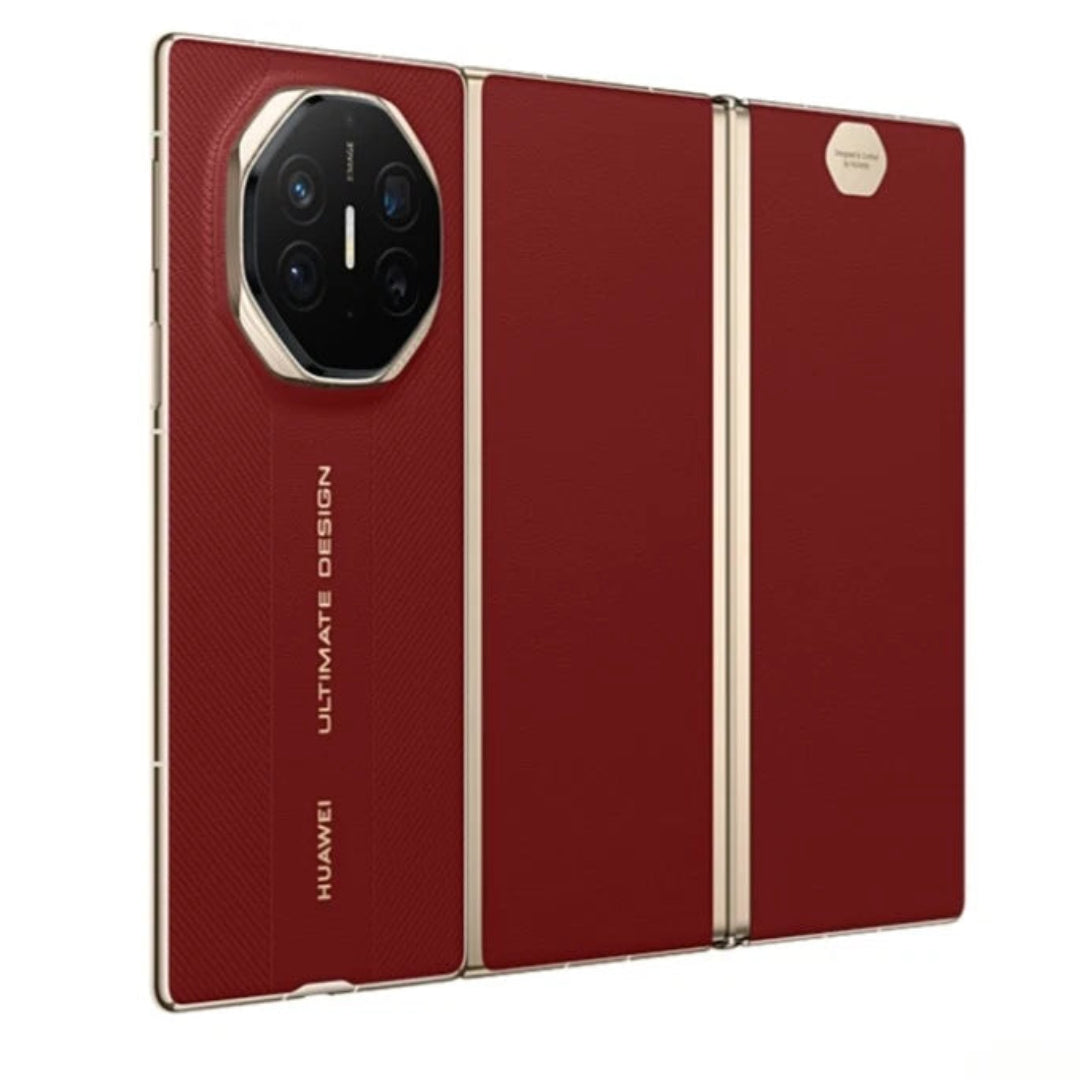 Huawei MATE XT Ultimate tri-fold smartphone with 16GB RAM and 1TB storage in red, unlocked and refurbished, pristine condition.