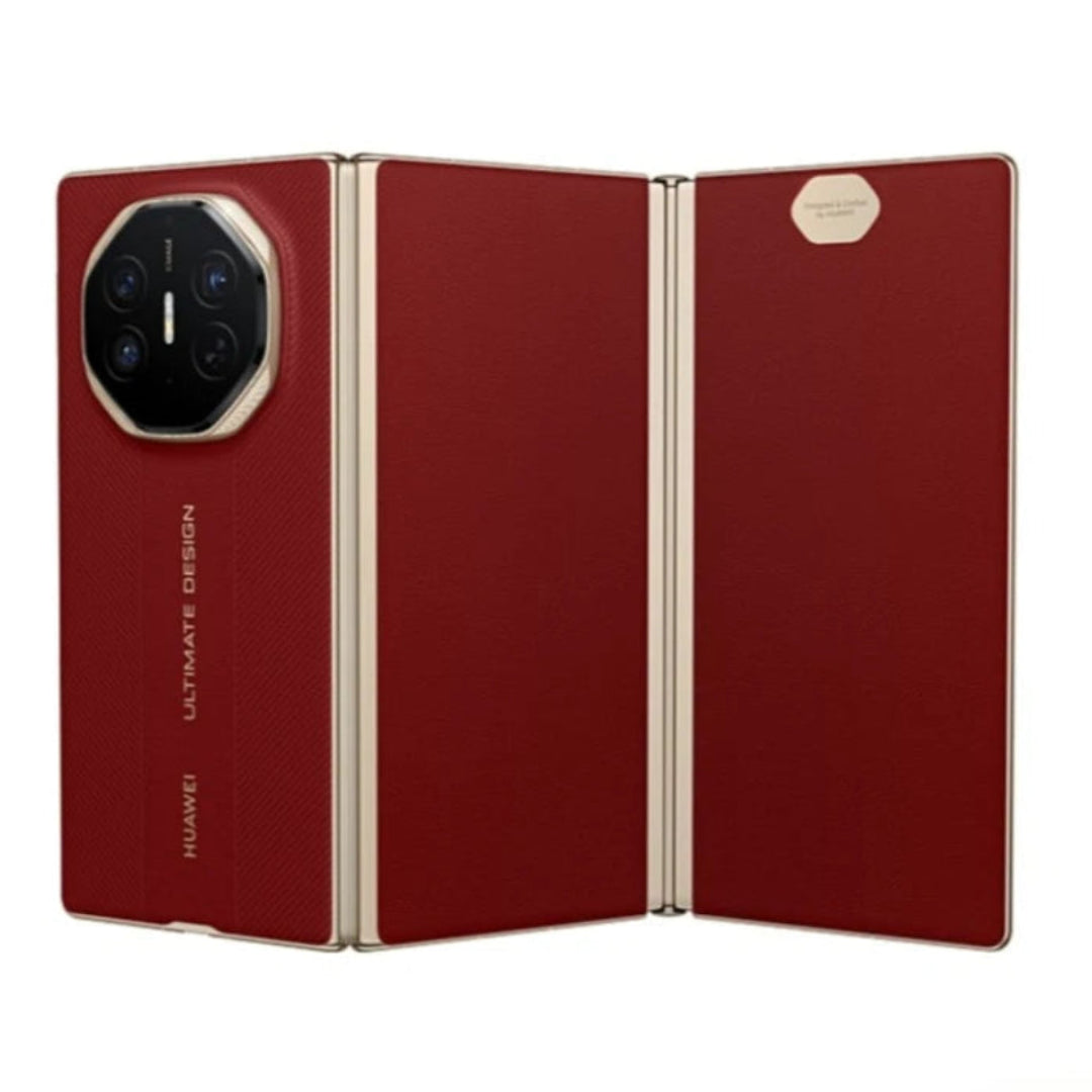 Huawei MATE XT Ultimate tri-fold smartphone with 16GB RAM and 1TB storage in red, unlocked and refurbished, pristine condition.