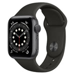 Apple Watch Series 6 GPS 40mm in Space Grey Aluminum, refurbished good condition, showing the watch face and band.