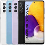 Refurbished Samsung Galaxy A72 smartphone with a large display, sleek design, and quad-camera setup, SIM-free variant.