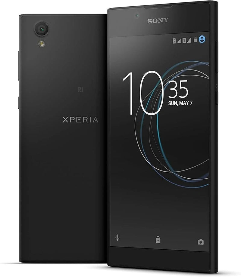 Refurbished Sony Xperia L1 smartphone in black with 16GB storage, EE locked, showing the phone's front display and sleek design.