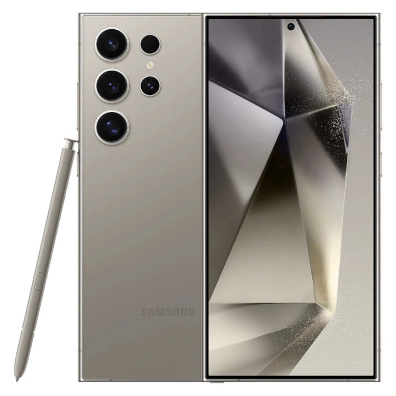 Samsung Galaxy S24 Ultra 5G refurbished unlocked smartphone with large display and sleek design, shown in the image.