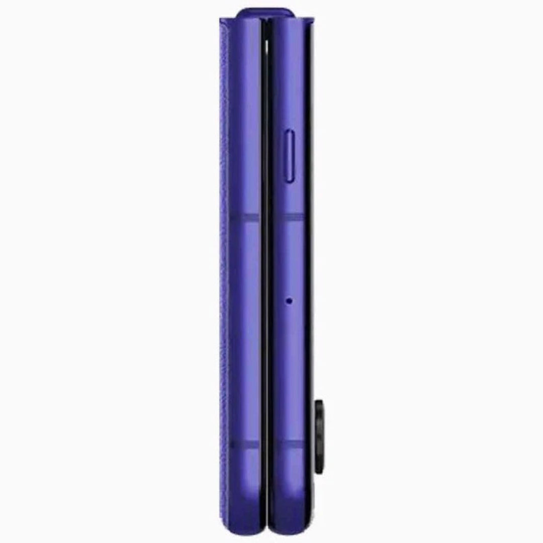 Refurbished Motorola Razr 70 Ultra flip phone with sleek design and foldable display, SIM free, shown in a close-up image.