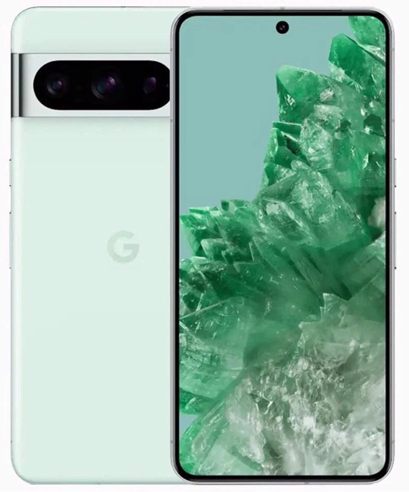 Refurbished Google Pixel 8 5G unlocked smartphone with a sleek design, featuring a large display and dual camera system.