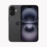 Refurbished Apple iPhone 16 Plus 5G in black, with a large display and sleek design, shown from the front.