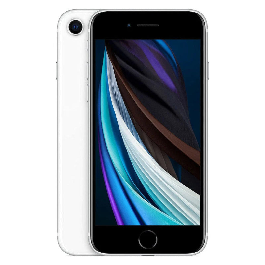 Refurbished Apple iPhone SE 2020 SIM-free unlocked smartphone in black with a 4.7-inch display and single camera.