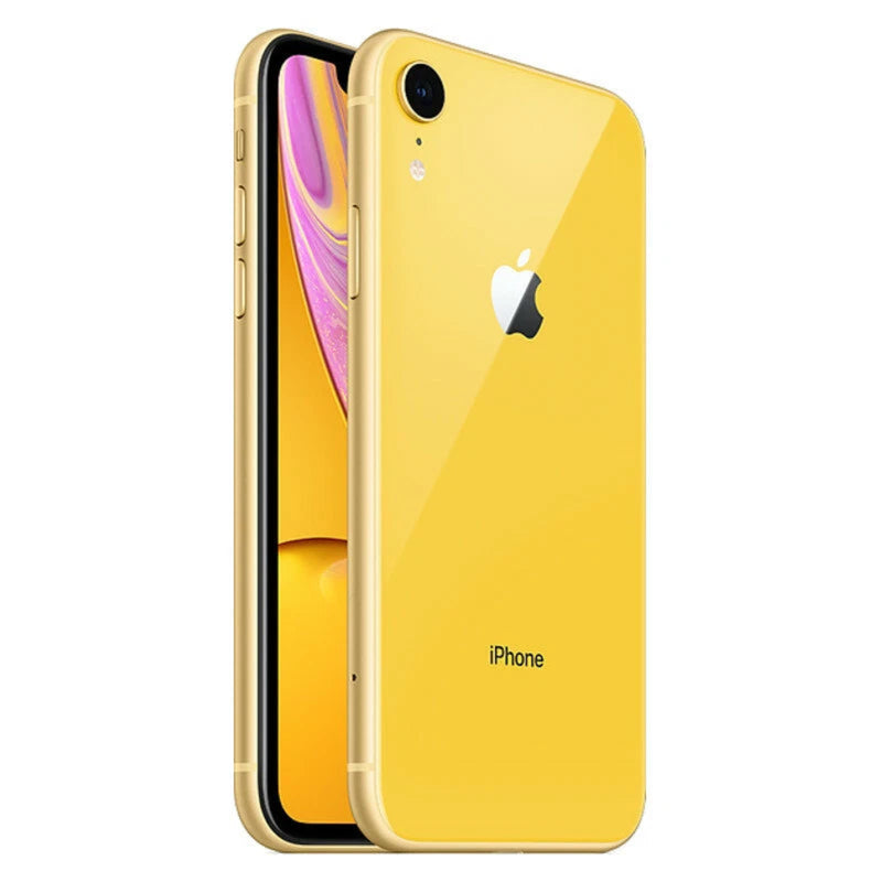 Refurbished Apple iPhone XR SIM Free by Handtec, showing the front display with a sleek black screen and rounded edges.