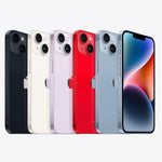 Refurbished Apple iPhone 14 SIM free from Handtec showing the front display with a sleek black design and home screen.