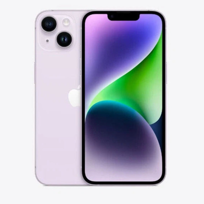 Refurbished Apple iPhone 14 SIM-free variant in black, showing front screen and sleek design from Handtec.