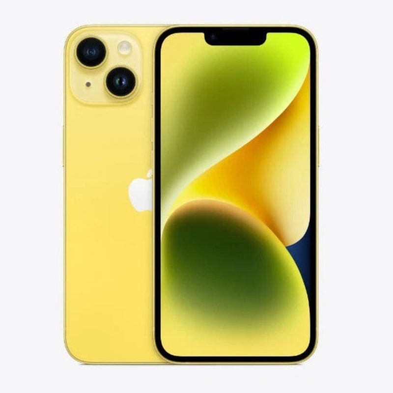 Refurbished Apple iPhone 14 SIM free by Handtec, showing the front display with sleek design and vibrant screen.